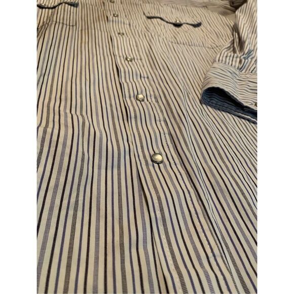 Pearl Snap Shirt-PANHANDLE SLIM White/Black Stripe L/S Mens EUC 17.5/35(Large) - Picture 2 of 5